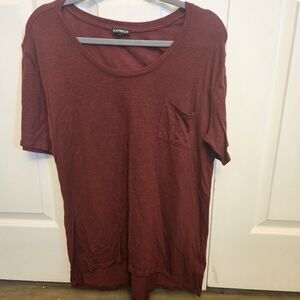 Express Women’s Short Sleeve Pocket Tee in Wine Red